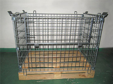 Galvanized Metal Mesh Containers Foldable Steel Mesh Cage With Wood Pallet