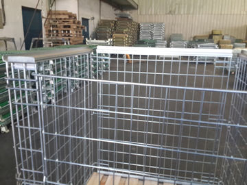 Galvanized Metal Mesh Containers Foldable Steel Mesh Cage With Wood Pallet