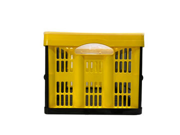 Yellow Color Folding Plastic Storage Crate Organizer Stackable For Transportation