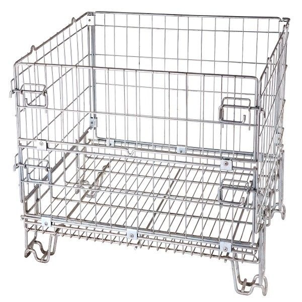 Logistics Wire Mesh Container 4 Layers Stackable Space Saving High Visibility With European Type Feet